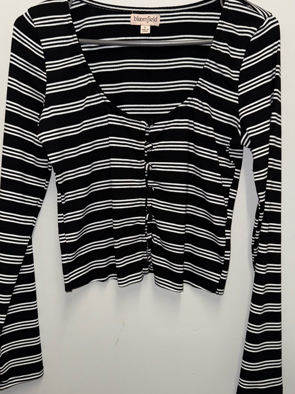 Bloomfield Black & White Striped Long-Sleeve Scoop Neck Top